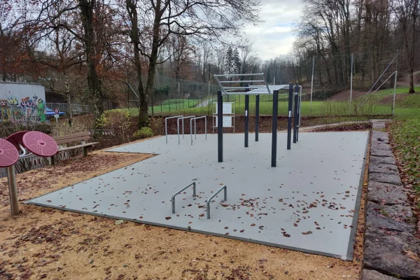 street-workout-bottmingen-side-view View of the street workout facility in the exercise park, Bottmingen.