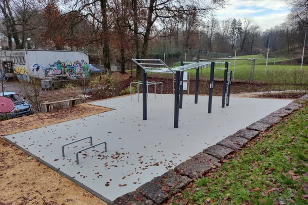 street-workout-bottmingen-overview View of the street workout facility in the exercise park, Bottmingen.