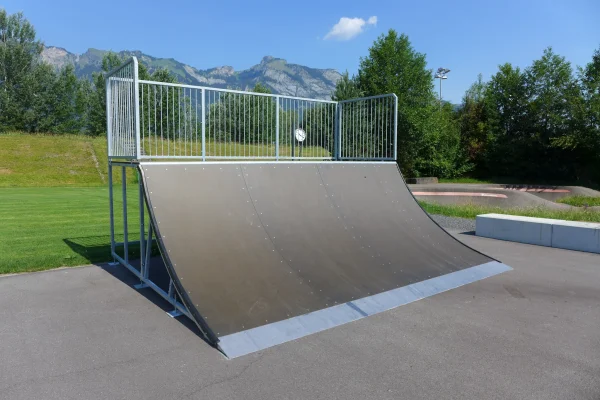 Side view of the quarter pipe at the Ruggell Street Skatepark.