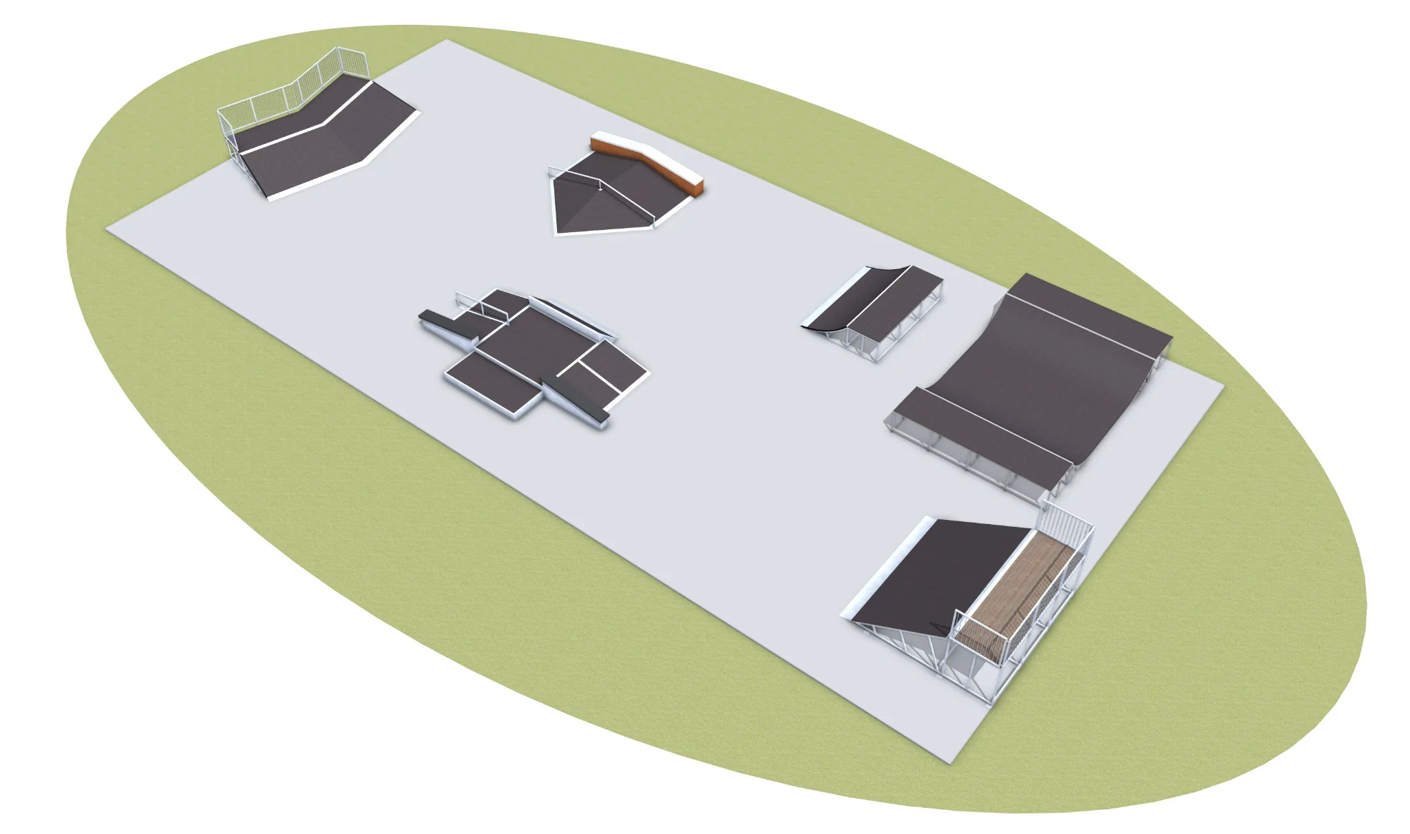 Beispiel eines Skateparkentwurfs in CAD-Ansicht.