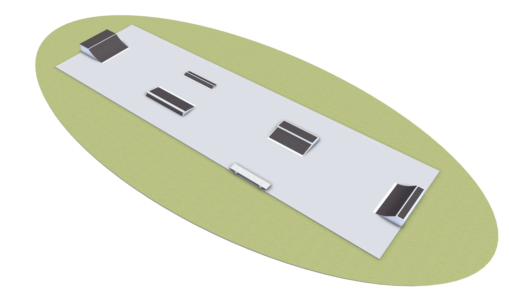 Beispiel eines Skateparkentwurfs in CAD-Ansicht.