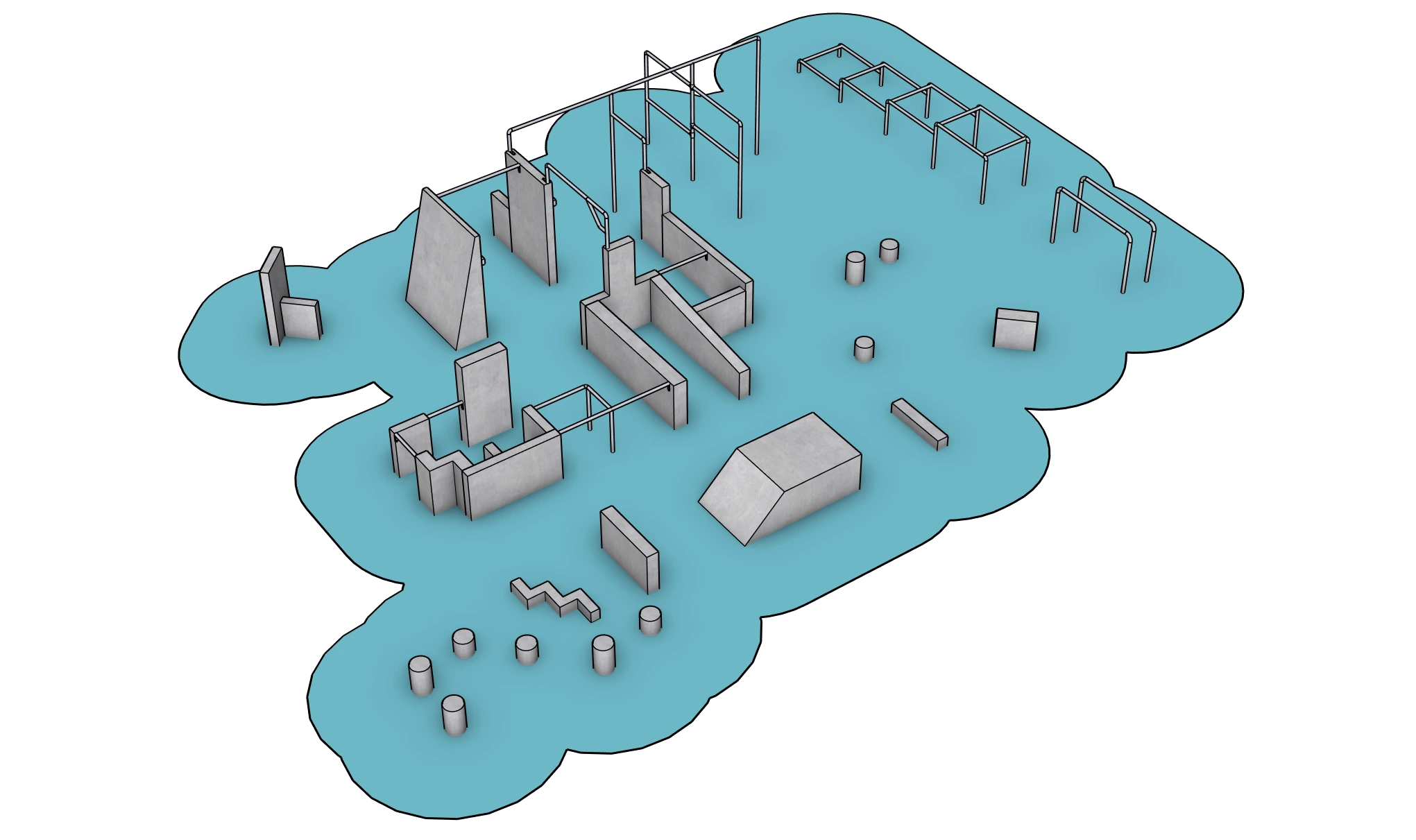 3D-Visualisierung einer umfassenden Parkouranlage von Vertical Technik AG.
